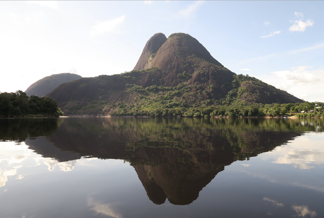 Latin American landscape with lake and mountains