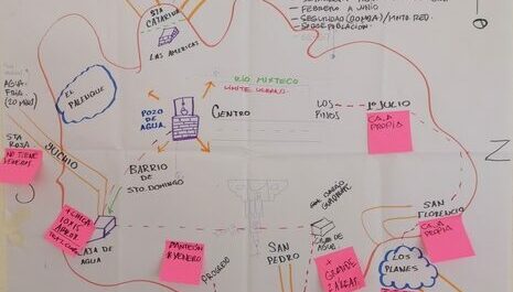 Photo of work plan on a board with pst it