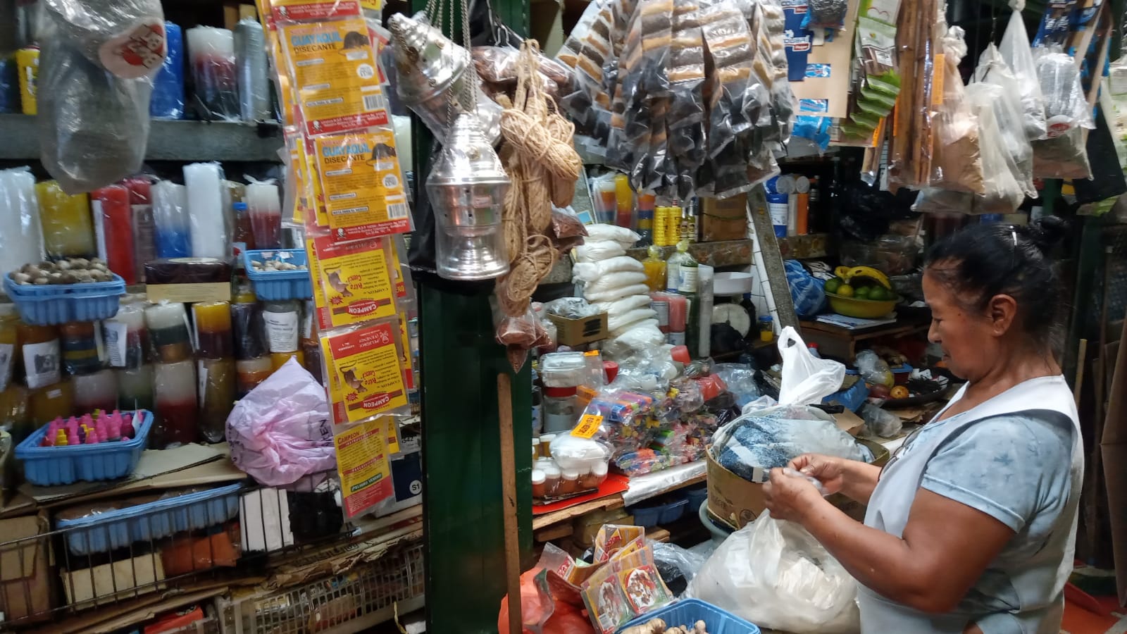 Person in a covered market in Colombia