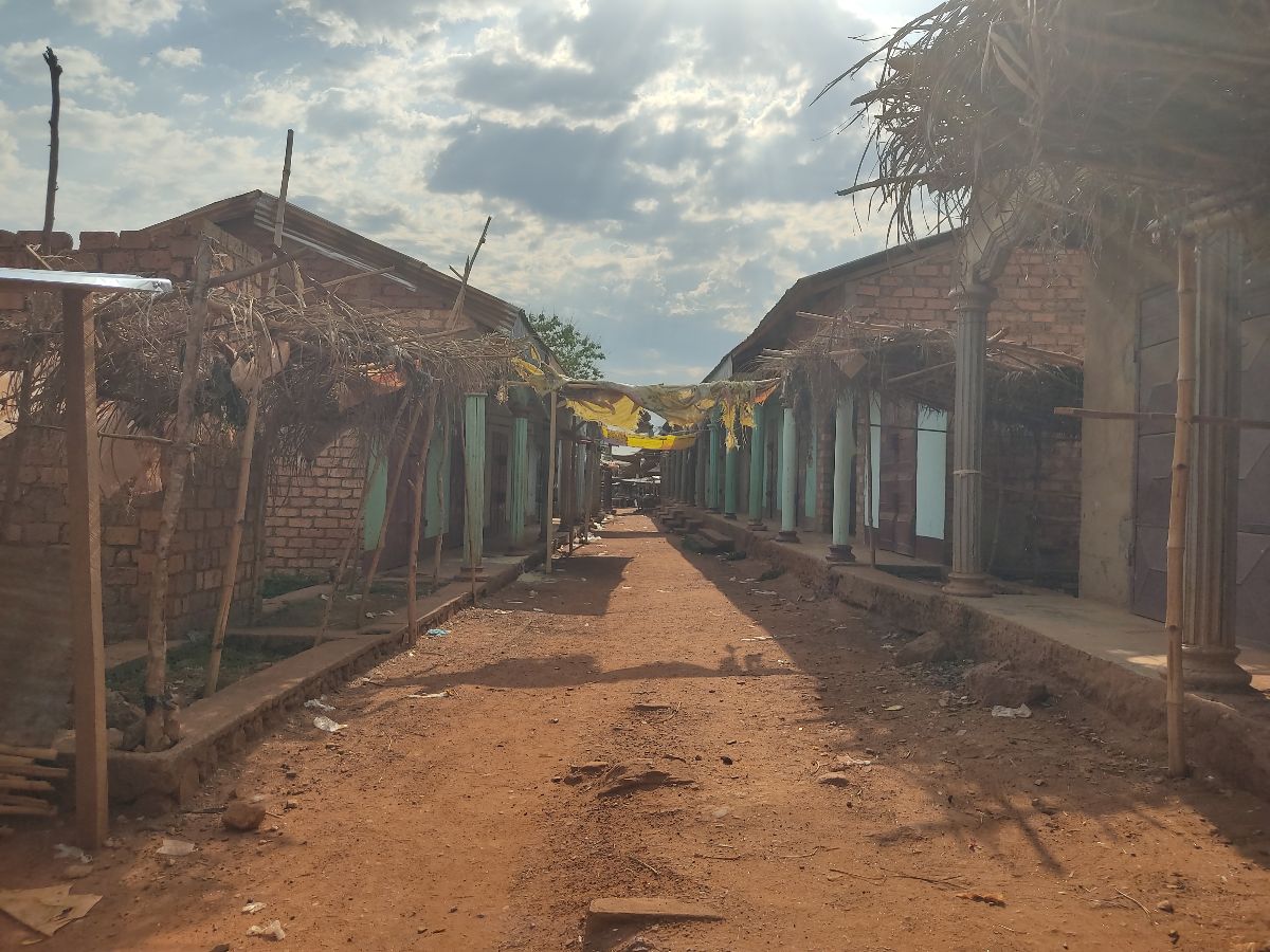 A deserted street with buildings on either side in the Central African Republic